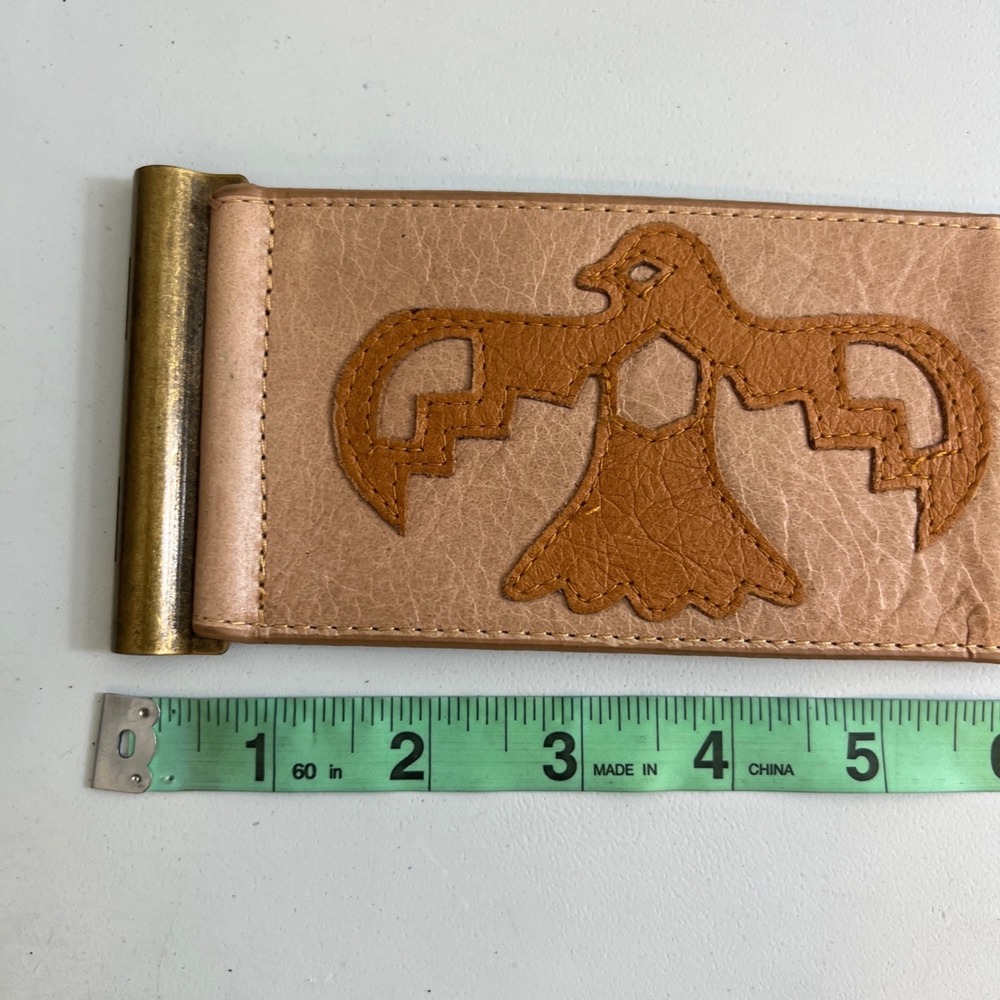 Womens Tan Elastic Cinch Waist Belt Brass Buckle Southwestern Boho Festival - Picture 7 of 9